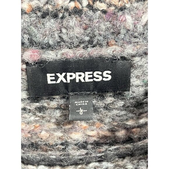 Express Chunky Knit Wool Blend Striped Sweater Brown Sz Large - Picture 4 of 6